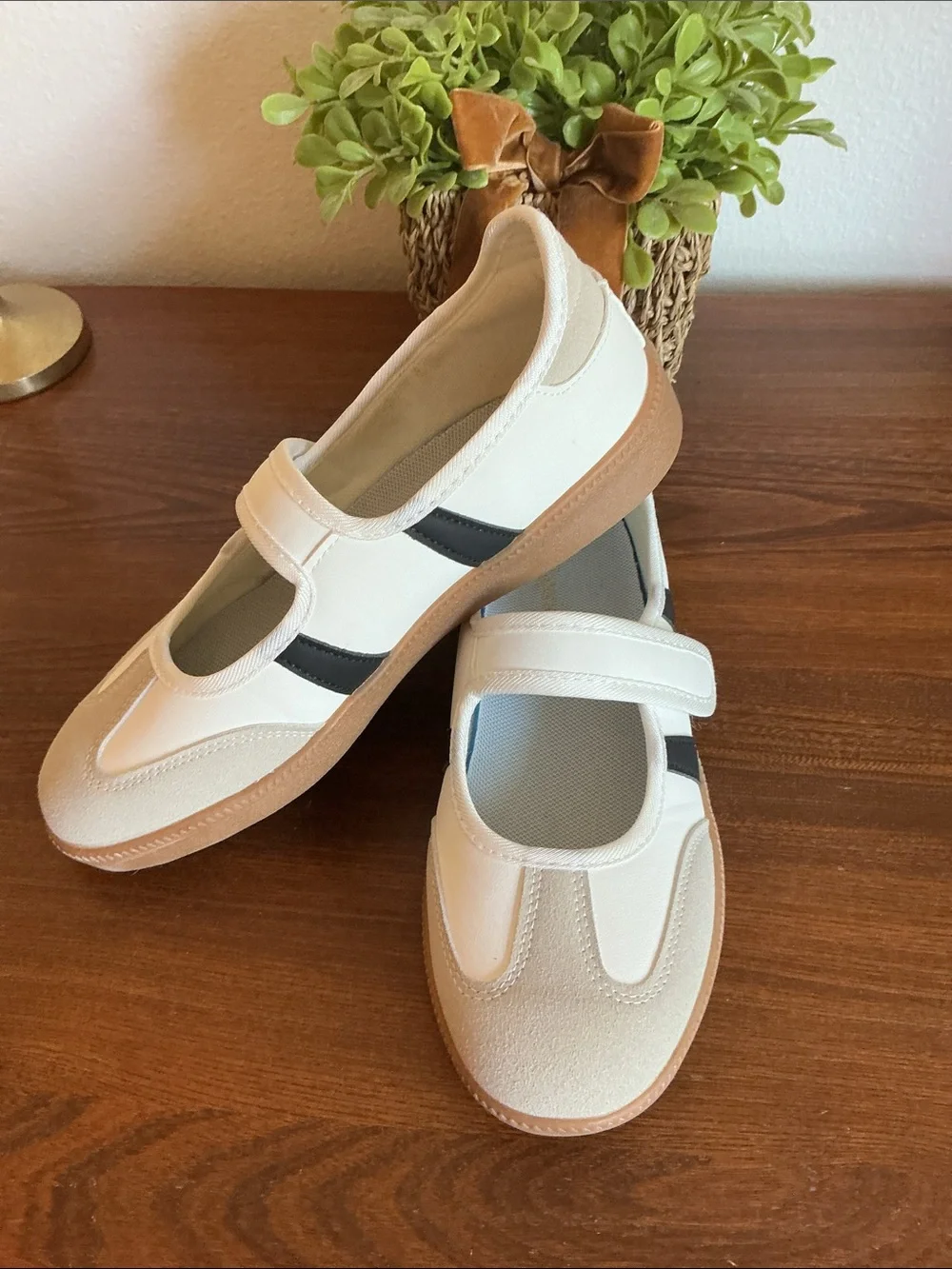 White Mary Jane Sneakers with Velcro Strap